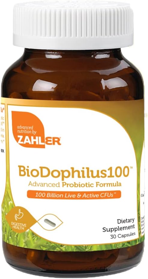 Zahler Biodophilus100, All Natural Advanced Probiotic Acidophilus Supplement, Promotes Digestive Health, 100 Billion Live Cultures and Intestinal Flora Per Serving, Certified Kosher,30 Capsules