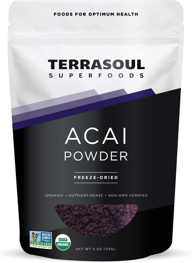 Terrasoul Superfoods Organic Acai Berry Powder, 4 Oz, Freeze-Dried For Freshness, Omega Fats Boost For Smoothie Bowls, And Antioxidant-Packed Superfoods Recipes