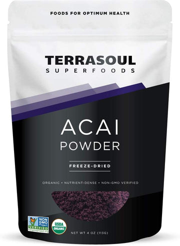 Terrasoul Superfoods Organic Acai Berry Powder, 4 Oz, Freeze-Dried For Freshness, Omega Fats Boost For Smoothie Bowls, And Antioxidant-Packed Superfoods Recipes