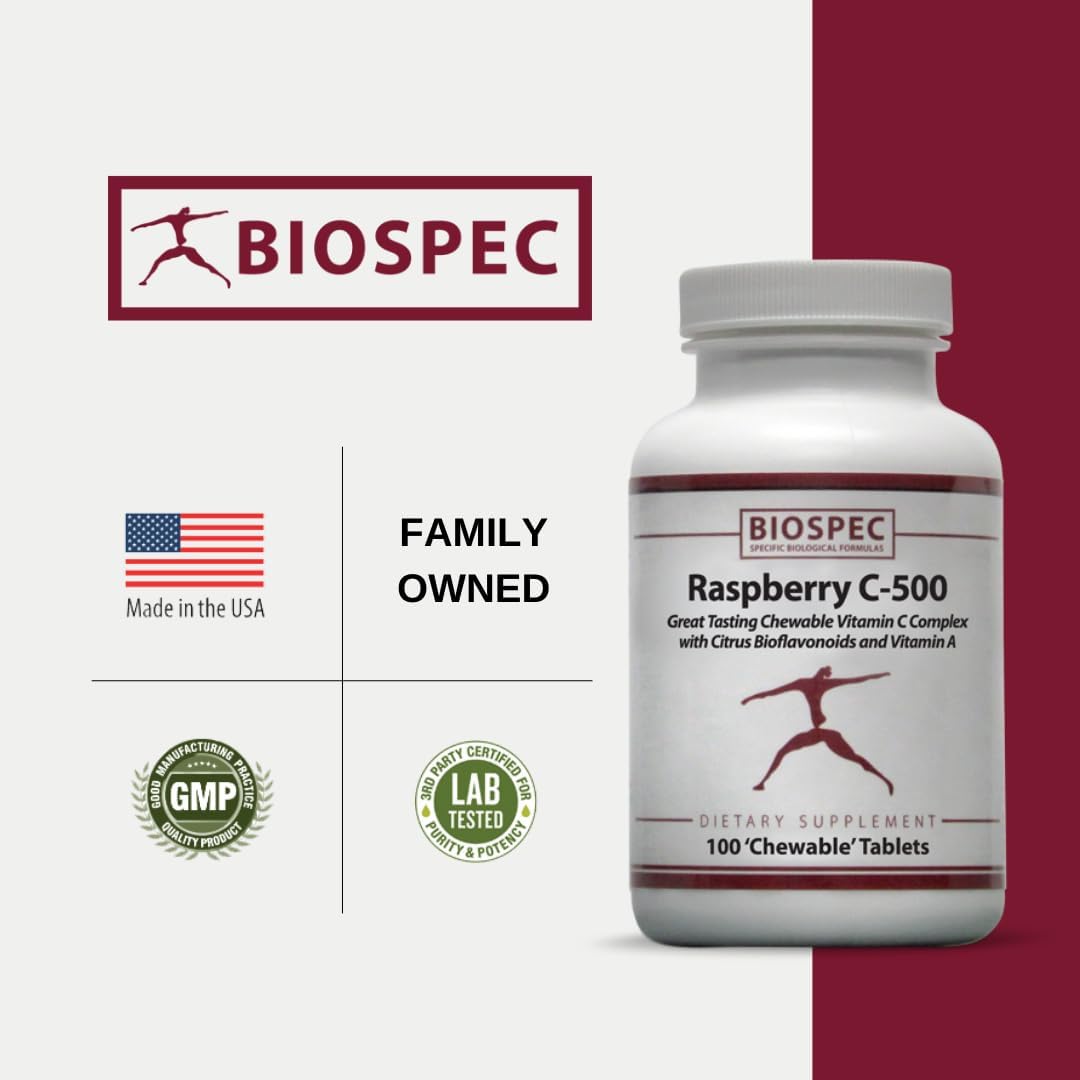Raspberry C-500 – Chewable Immune And Antioxidant Support - Vitamin C, Vitamin A, And Citrus Bioflavonoids : Health & Household