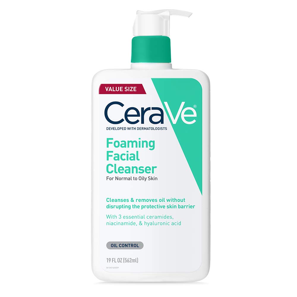 Cerave Foaming Facial Cleanser | Daily Face Wash For Oily Skin | Hyaluronic Acid + Ceramides + Niacinamide| Fragrance Free & Paraben Free | Non-Drying Oil Control Face Wash | 19 Fluid Ounce