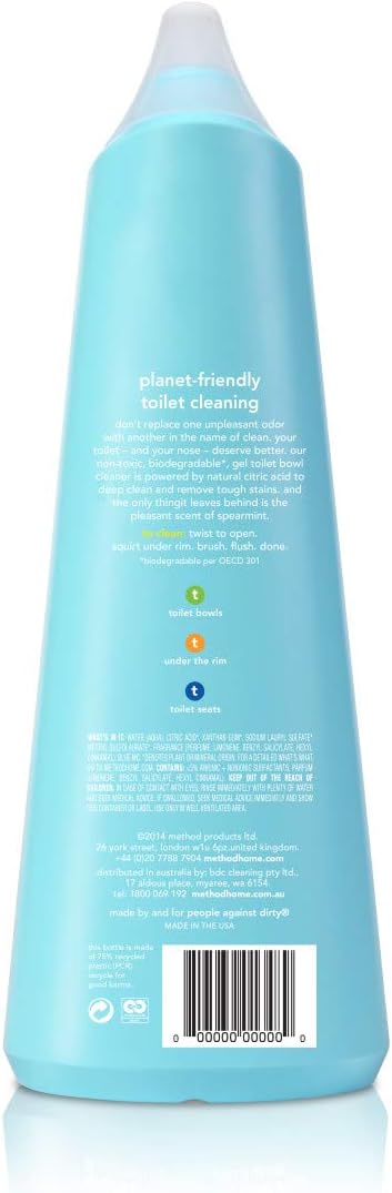 Method Antibacterial Toilet Bowl Cleaner, Spearmint, Kills 99.9% Of Household Germs, 24 Fl Oz (Pack Of 6)