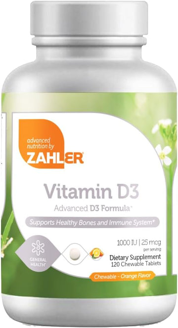 Zahler Vitamin D3, Advanced D3 Formula, Orange, 25 Mcg (1,000 Iu), 120 Chewable Tablets