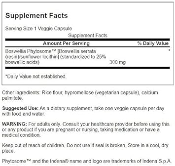 Swanson Standardized Boswellia Phytosome 300 Milligrams 60 Veg Capsules