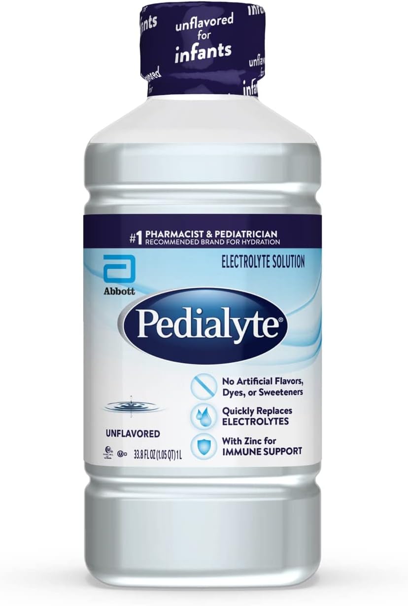 Pedialyte Electrolyte Solution, Unflavored, Hydration Drink, 33.8 Fl Oz. (Pack Of 4)