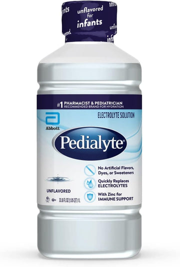 Pedialyte Electrolyte Solution, Unflavored, Hydration Drink, 33.8 Fl Oz. (Pack Of 4)