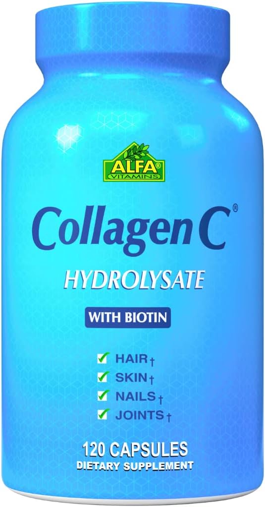 Premium Collagen Hydrolysate By Alfa Vitamins - Anti-Aging Nutritional Supplement Rich In Vitamin C - Skin, Nails & Hair Rejuvenation - Supports Bone & Muscle Health - Made In Usa - 120 Capsules