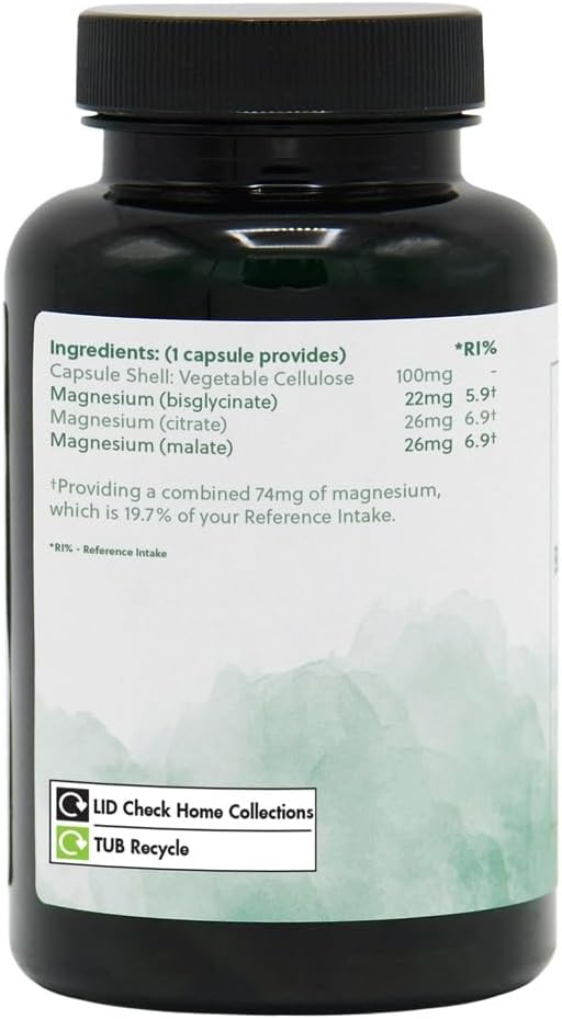 Triple Magnesium Supplement - Glycinate, Citrate & Malate - 74mg Elemental Magnesium per Capsule - 90 Vegan Capsules - G&G Vitamins : Amazon.co.uk: Health & Personal Care