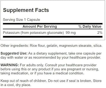 Swanson Potassium (Gluconate) 99 Milligrams 250 Capsules