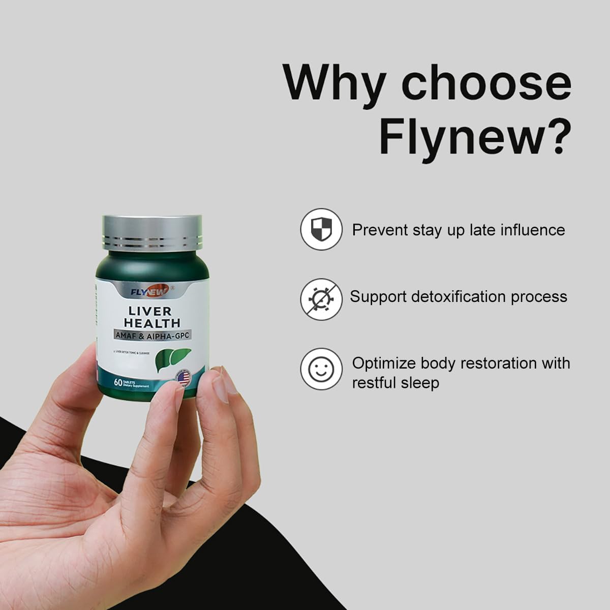 Flynew Liver Health, Nadh & Alpha-Gpc, Pqq, L-Theanine, 120 Tablets : Health & Household