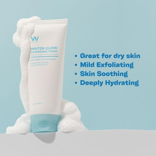 Water Glow Cleansing Foam 5.29 Fl Oz, Oil Free, Hypoallergenic Facial Cleanser, Hydrating Face Wash, Salicylic Acid, Bha & Pha, Hyaluronic Acid, Sensitive Skin, Kbeauty