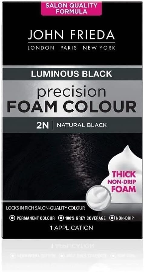 John Frieda Precision Foam Colour 2N, Luminous Natural Black, Salon-Finish Permanent Black Hair Dye, Black Hair Colour, 100% Grey Coverage : Amazon.co.uk: Beauty