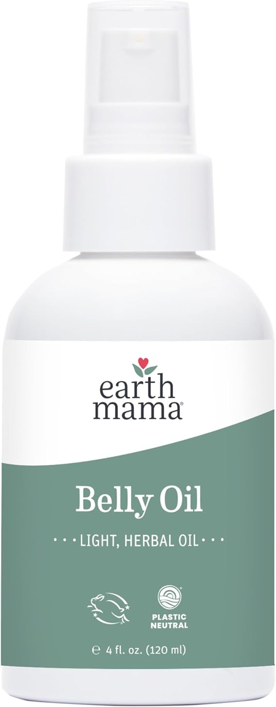 Earth Mama Belly Oil for Dry Skin | Calendula Skin Care Moisturizer Oil to Encourage Natural Elasticity and Help Prevent Stretch Marks During Pregnancy and Postpartum, 4-Fluid Ounce