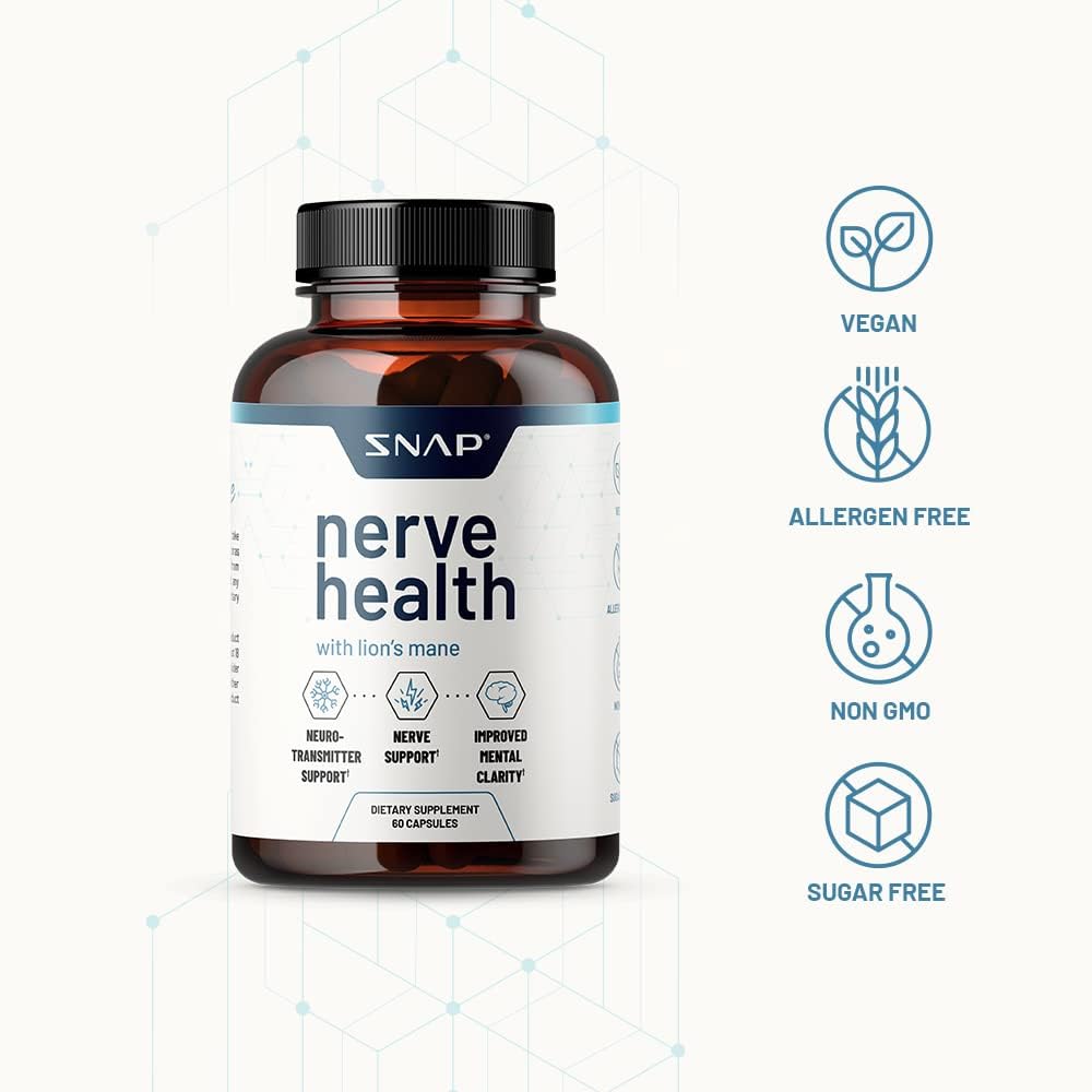 Nerve Health Support Supplement with Lions Mane - Improved Mental Clarity, Memory & Focus - Healthy Nerve Support Formula - Neuro Enhancer - Organic Turmeric + Other Herbs & Vitamins (60 Capsules) : Health & Household