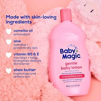 Baby Magic Gentle Lotion with Original Baby Scent, Free of Parabens, Mineral Oil, 16.5 FL Oz (Pack of 2)