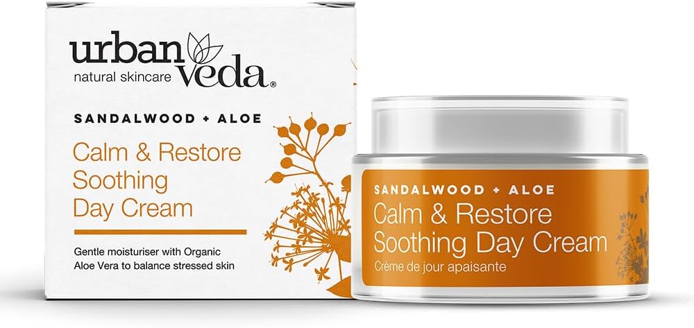 Urban Veda Calm & Restore Soothing Day Cream| Hydrating Face Cream With Sandalwood & Organic Aloe Vera| For Dry, Sensitive And Inflamed Skin| Moisturiser Face Women And Men| Collagen Face Cream| 50 Ml