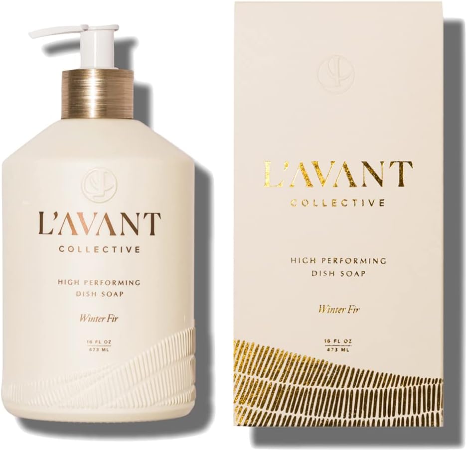 L'AVANT Collective High Performing Dish Soap | Plant-Based Ingredients & High Performing Formula | Winter Fir Scent | Notes of Cedar, Fir, Balsam, Sandalwood | Reusable Glass Bottle (16 Fl Oz)