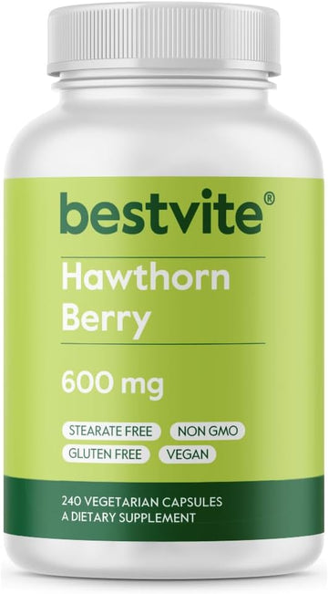 BESTVITE Hawthorn Berry 600mg per Capsule (240 Vegetarian Capsules) - No Stearates - No Fillers - Vegan - Non GMO - Gluten Free