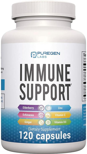 6 in 1 Immune Support 120 Capsules with Powerful Blend of Elderberry, Echinacea, Ginger, Vitamin C 650mg, Vitamin D3 5000 IU & Zinc Picolinate 30mg- Immune Booster Supplement for Adults and Kids