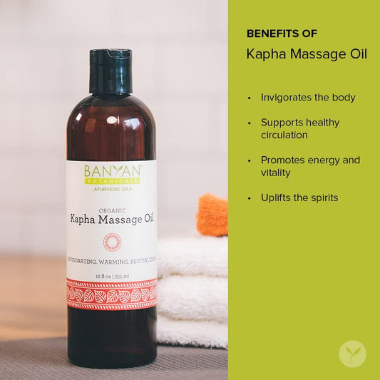 Banyan Botanicals Kapha Massage Oil ­– Organic Ayurvedic Massage Oil with Chitrak and Tulsi – Warms and Stimulates The Tissues and Invigorates The Mind – 3. – Non-GMO Sustainably Sourced Vegan