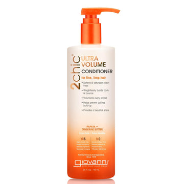 Giovanni 2Chic Ultra-Volume Conditioner - Daily Volumizing Formula With Papaya & Tangerine Butter, Promotes Weightless Control For Thin Hair, No Parabens, Color Safe - 24 Oz