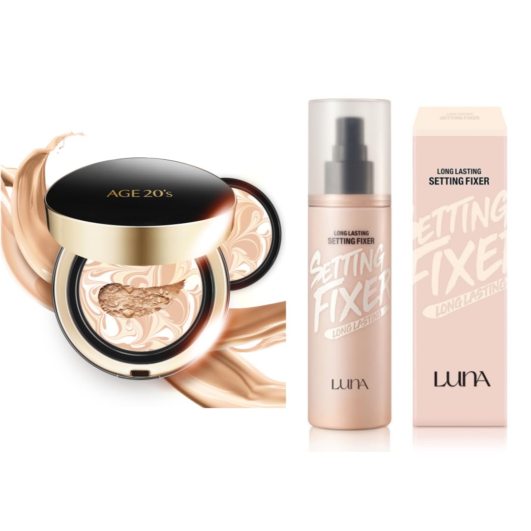 Age 20'S Signature Intense Cover Cushion Foundation #13 Ivory + Luna Long Lasting Makeup Setting Fixer Spray