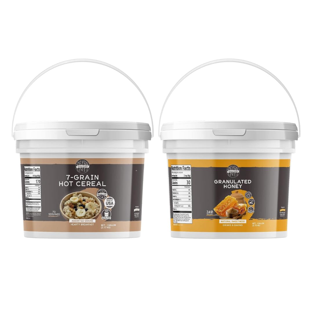 Birch & Meadow 7-Grain Hot Cereal & Granulated Honey Bundle (1 Gallon Buckets), Versatile Ingredients, Oatmeal & Smoothies, Flavorful