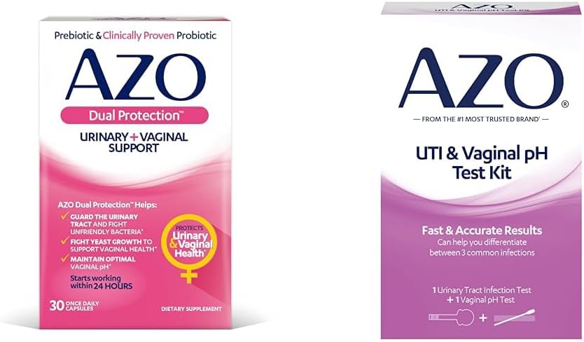 Azo Dual Protection Urinary & Vaginal Probiotic + Uti & Vaginal Ph Test Kit (30 Count)