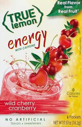 True Lemon (Energy Drinks) Wild Cherry Cranberry 4 Boxes, 24Ct Instant Powdered Drink Mix Packets, By True Citrus