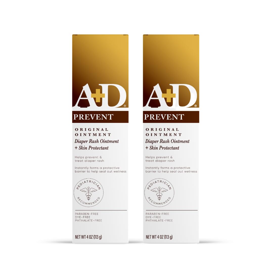 A+D Original Diaper Rash Ointment - Prevents & Protects Diaper Rash - Moisturizing Skin Protectant With Vitamins A & D - Healing Ointment For Dry And Cracked Skin - 4Oz, 2 Pack