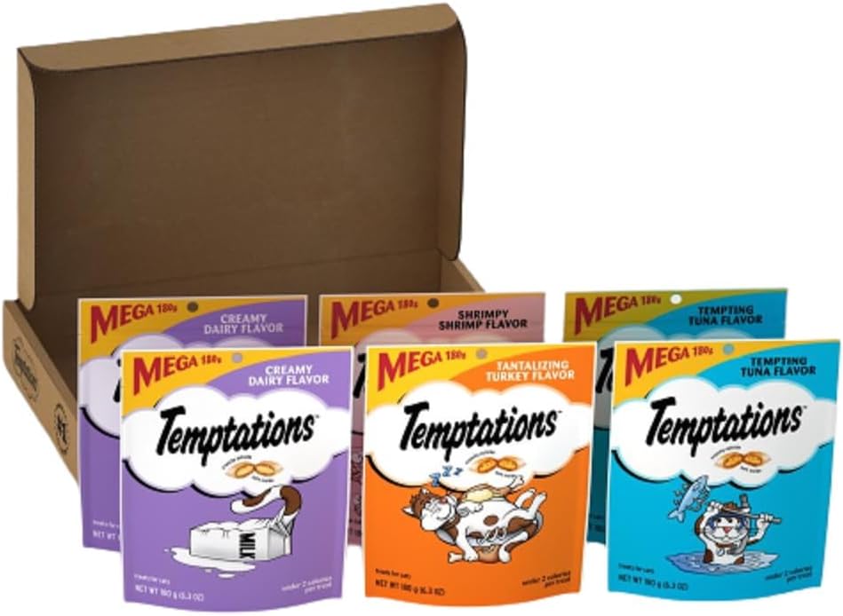 Temptations Classic Crunchy and Soft Cat Treats Variety Pack, 6.3 oz. Pouches, Pack of 6