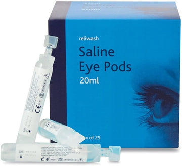 Reliance Medical Reliwash Sterile Saline Eye Wash Solution Pods - 1 X 25 X 20Ml First Aid Eyewash Drops - Contains Sodium Chloride