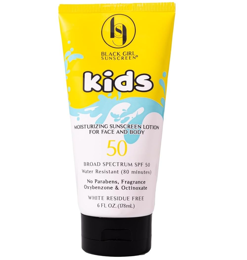 Large Kids Face & Body Sunscreen, SPF 50 Lotion, 6 Oz Vegan & Water-Resistant, No White Residue (6 Fl. Oz.)