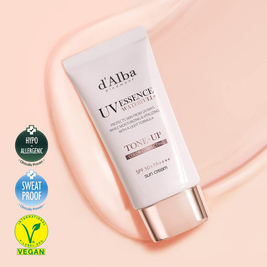 d'Alba Italian White Truffle Waterfull Tone-up Sunscreen, Vegan Skincare, Tinted Moisturizer with SPF 50+ PA++++, Glowy Sunscreen, Gentle and Safe Use for all Skin Types