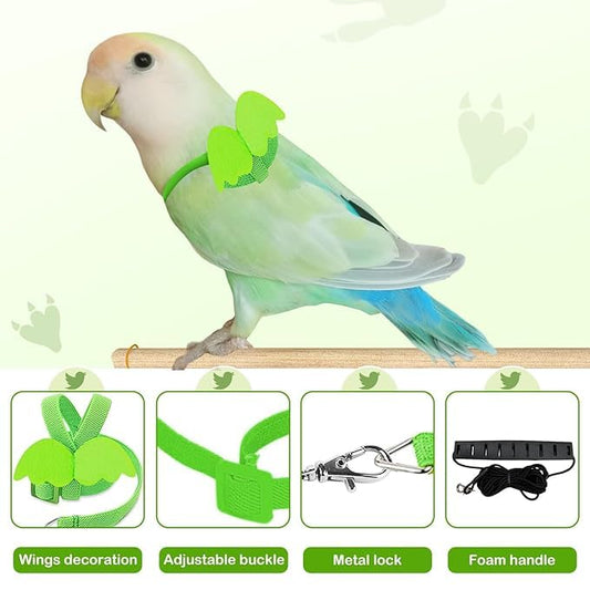 Parrot Harness for Budgies – Adjustable Satin Polyester with Metal Wing Clips for Cockatiels and Small Birds