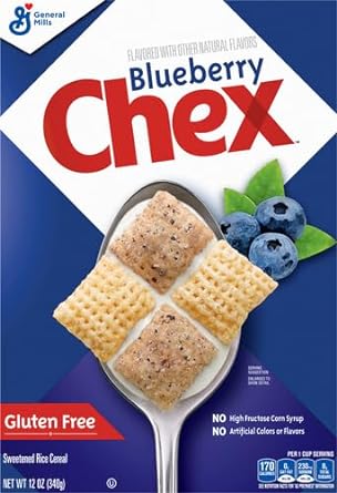 Blueberry Chex Cereal, Gluten Free Breakfast Cereal, Made with Whole Grain, 12 OZ