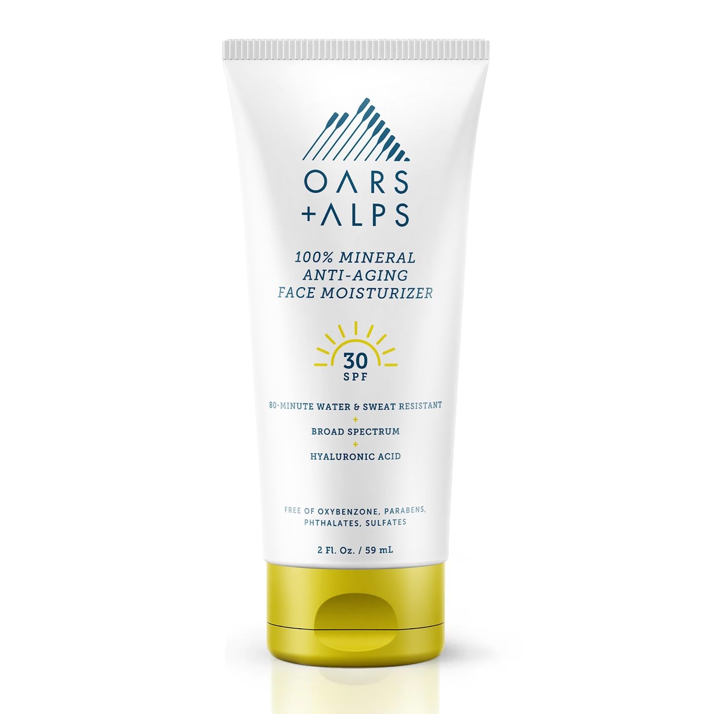 Oars + Alps Mineral SPF 30 Sunscreen and Anti-Aging Face Moisturizer with Hyaluronic Acid, Water and Sweat Resistant, Oil Free, TSA Friendly, 2 Fl Oz