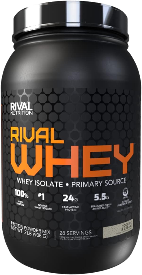 Rivalus Rivalwhey – Cookies And Crème 2Lb - 100% Whey Protein, Whey Protein Isolate Primary Source, Clean Nutritional Profile, Bcaas, No Banned Substances, Made In Usa