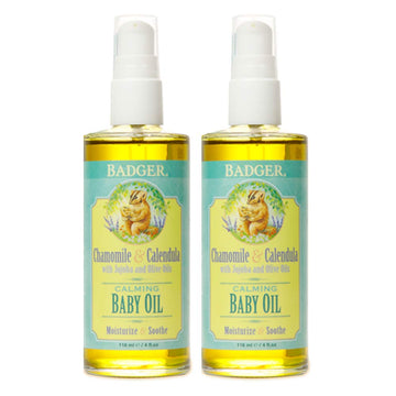 Badger - Baby Oil, Chamomile & Calendula, Organic Baby Oil, Softens & Moisturizes Baby's Skin, Baby Oil for Dry Skin, Baby Oil for Newborns, Soothing Baby Oil, 4 oz (2 Pack)