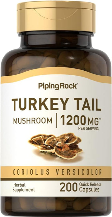 Piping Rock Turkey Tail Mushroom Capsules 1200mg | 200 Pills | Coriolus Versicolor | Herbal Extract Supplement | Non-GMO, Gluten Free