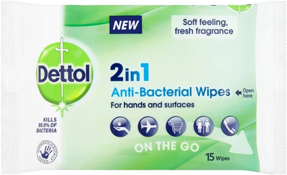 Dettol Antibacterial Hand Wipes - 135 Total (9 Packs Of 15), Biodegradable, Antiseptic & Disinfectant, Ideal For Travel Hygiene, Mini First Aid Kit Essential : Amazon.co.uk: Grocery