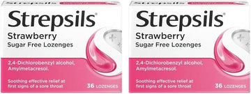 Strepsils Strawberry Lozenges, 36 Count - Fast-Acting Sore Throat Relief, Germ-Fighting, Pain-Relieving, Works In 5 Minutes