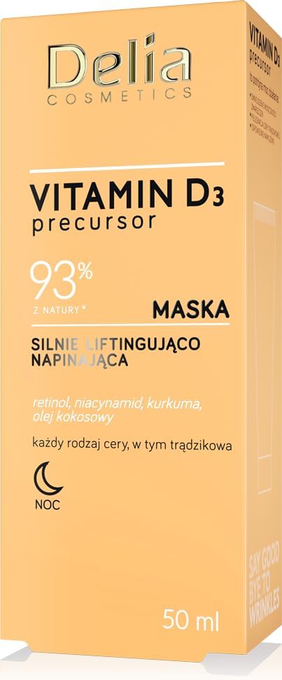 Delia Cosmetics – Vitamin D3 Precursor - Strongly Lifting And Firming Mask – All Skin Types – Acne Skin – Hydrating – Minimisng Fine Lines – Retinol – Niacinamide – Tumeric – Coconut Oil – 50Ml
