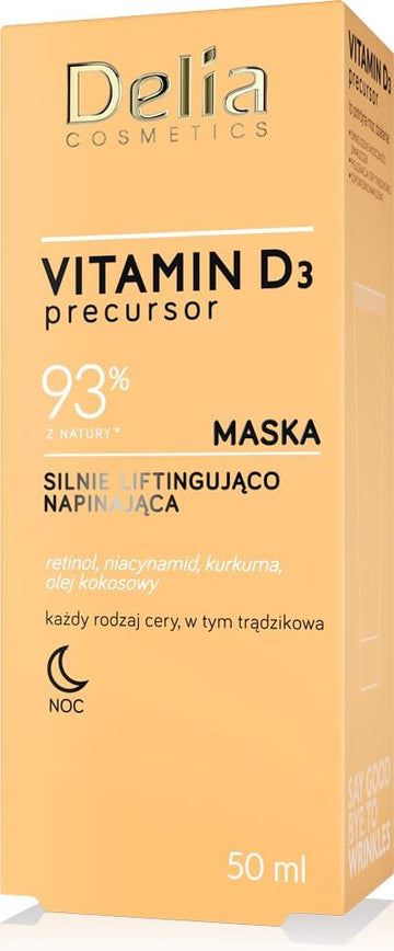 Delia Cosmetics – Vitamin D3 Precursor - Strongly Lifting And Firming Mask – All Skin Types – Acne Skin – Hydrating – Minimisng Fine Lines – Retinol – Niacinamide – Tumeric – Coconut Oil – 50Ml