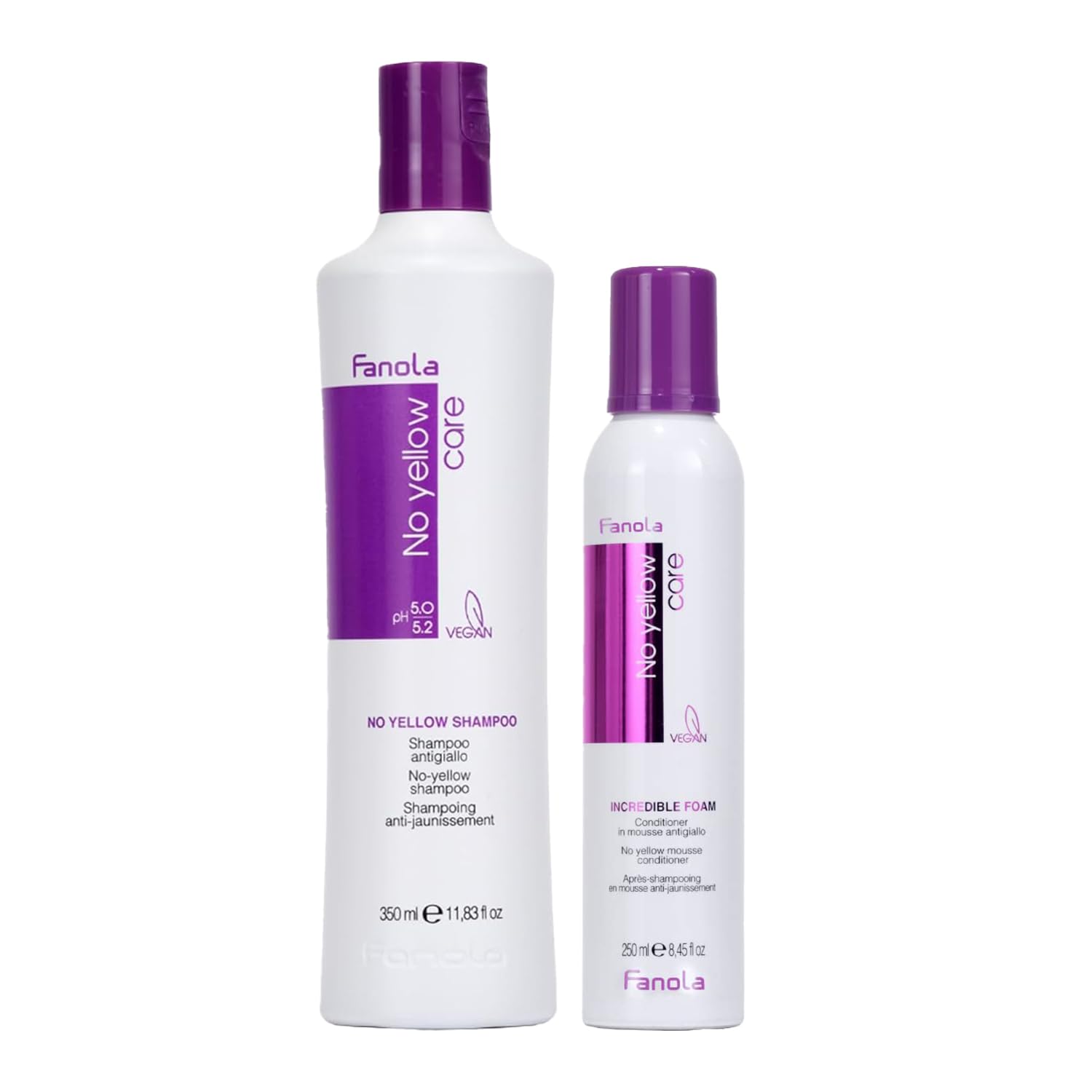 Fanola Color Depositing Purple Shampoo Toner Bundle With No Yellow Incredible Foam Conditioner Mousse