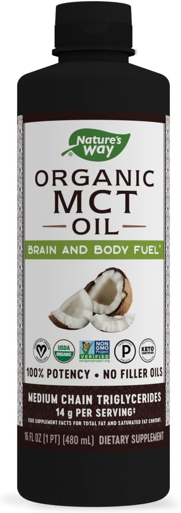 Nature's Way MCT Oil, Brain and Body Fuel from Coconuts*; Keto and Paleo Certified, Organic, Gluten Free, Non-GMO Project Verified, 16