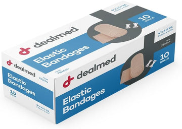 Dealmed 4" Elastic Bandage Wrap With Clip Closure – 10 Elastic Bandages, 4.5 Yards Stretched Compression Bandage Wrap, Wound Care Product For First Aid Kit And Medical Facilities