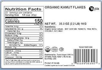 Yupik Organic Kamut, Flakes, 2.2 Lb, Non-Gmo, Vegan, Gluten-Free, Pack Of 1