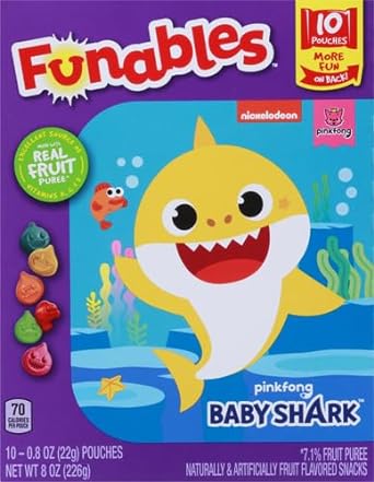 Funables Fruit Snacks, Baby Shark Shaped Fruit Flavored Snacks, 0.8 Ounce Pouches (Pack of 10)