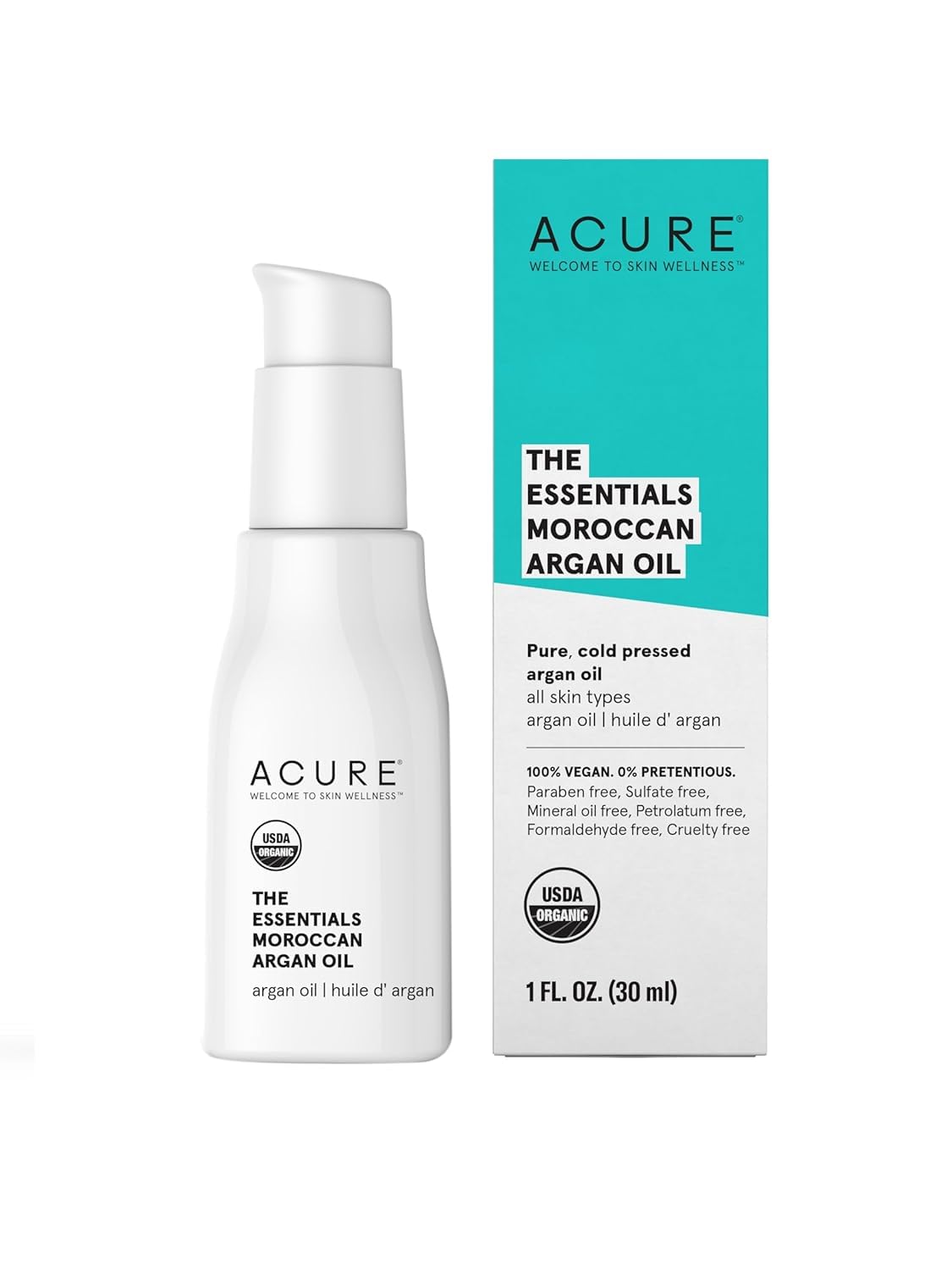 Acure The Essentials Moroccan Argan Oil - Rich In Vitamin E And Essential Fatty Acids - Hydrating & Soothing Multi-Purpose Oil For All Skin & Hair Type - All Natural Pure & Cold Pressed - 1 Fl Oz